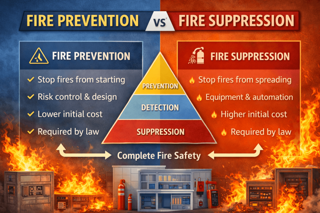 Comparison of fire suppression vs fire prevention strategies