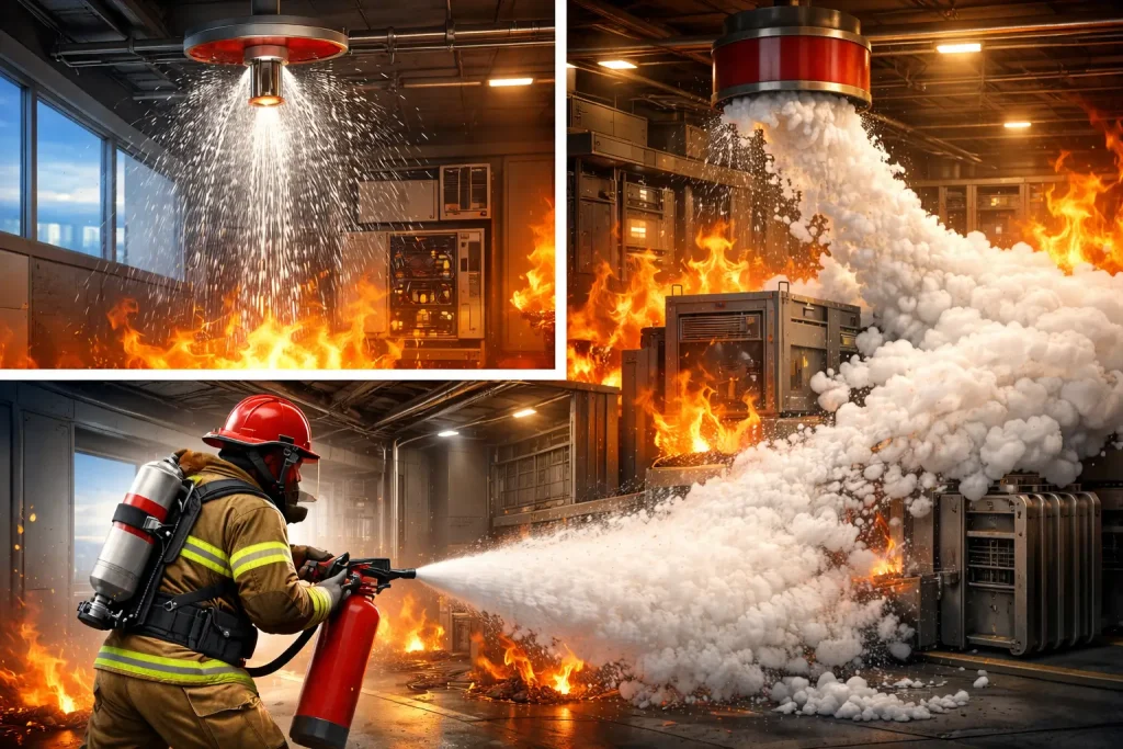 Fire suppression systems controlling fire after ignition