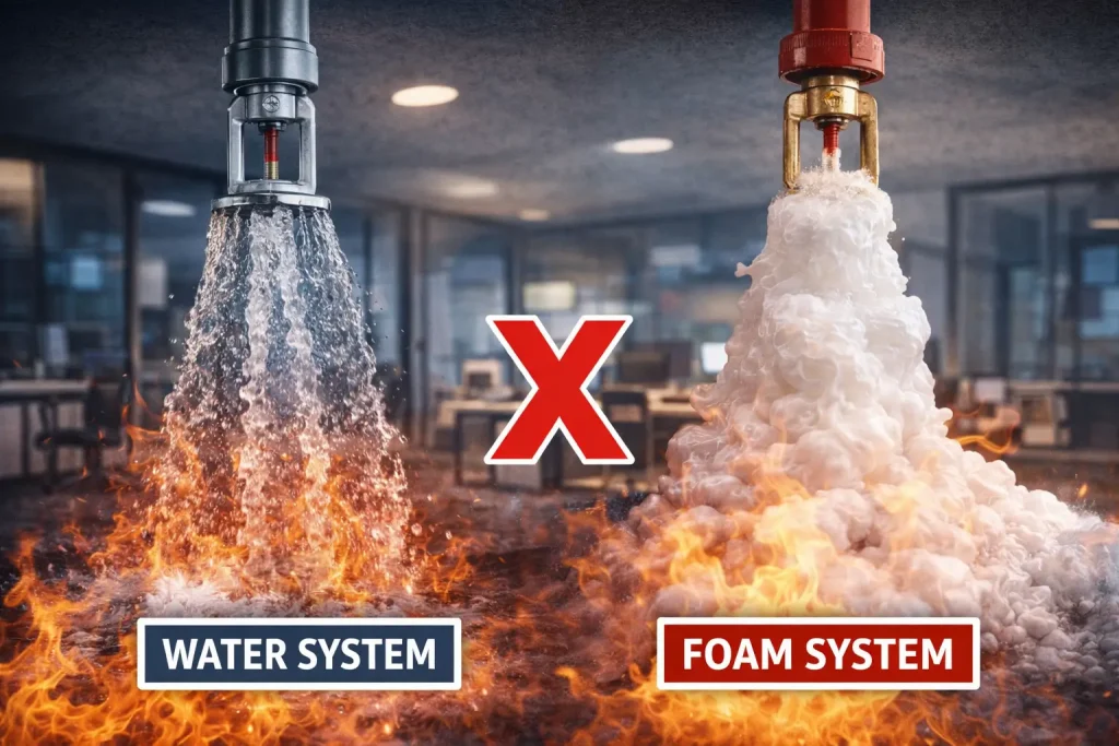 Wrong fire suppression system selection in commercial buildings
