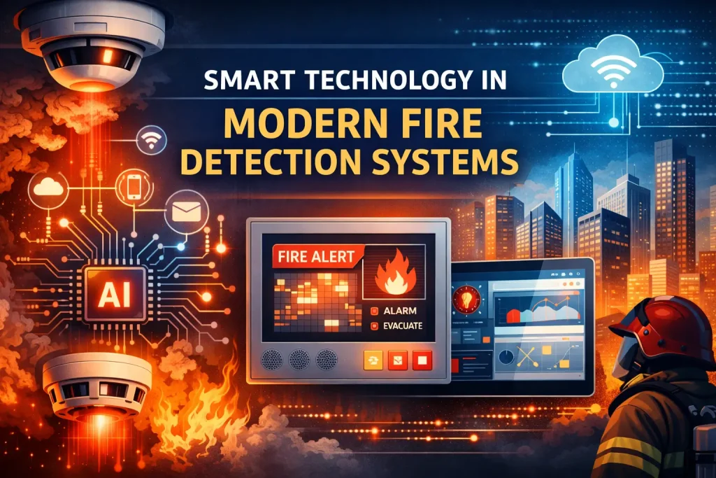 Smart technology used in modern fire detection systems with AI and IoT