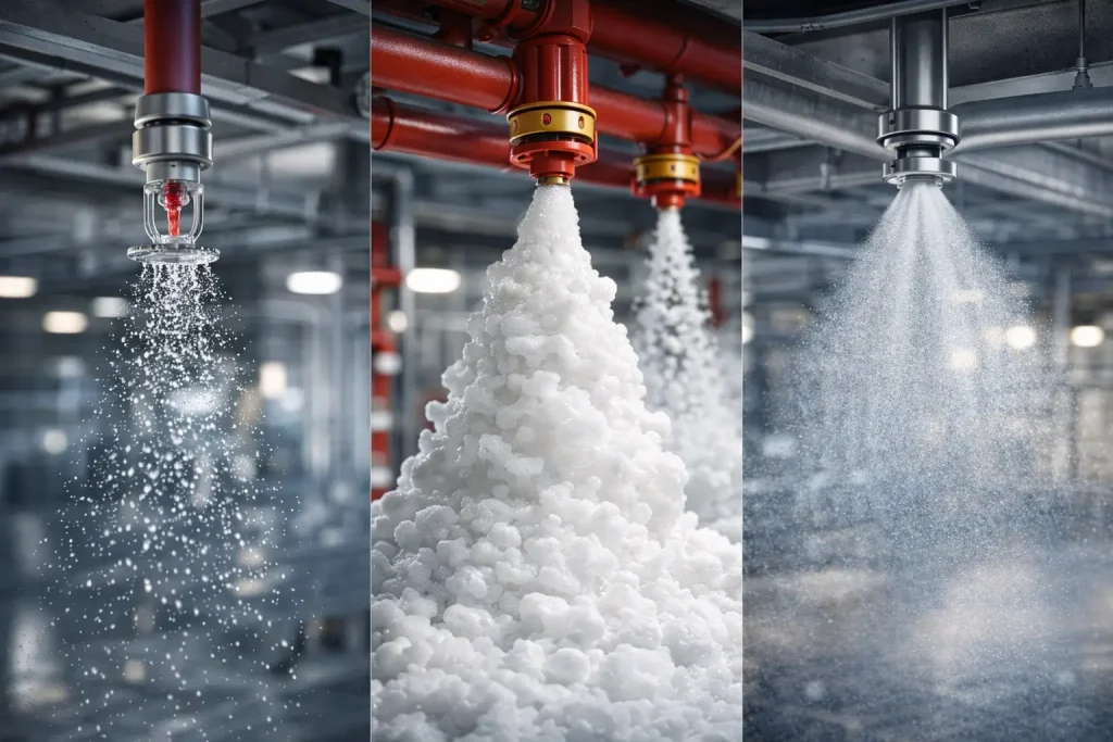 Fire suppression systems including sprinkler, foam, and water mist
